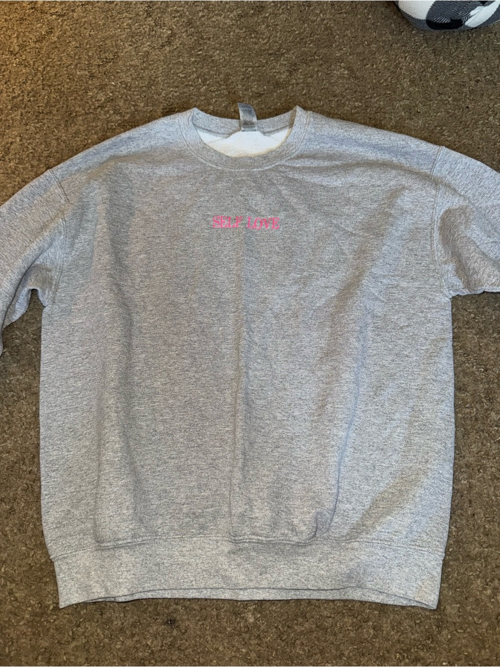 Gildan Heather Gray Sweatshirt with Pink "SELF LOVE"